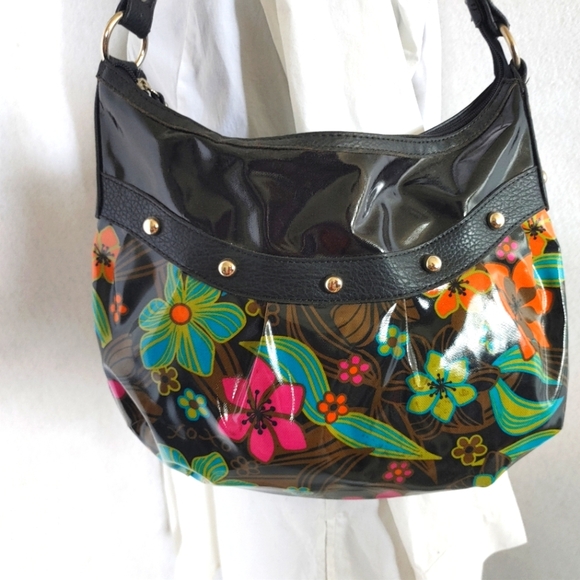 XOXO Vinyl Black & Bright Flower Shoulder Bag - Picture 3 of 7